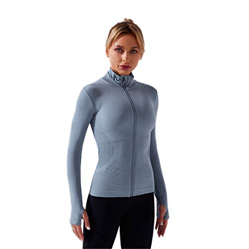 Chaqueta de correr transpirable contra el sudor con cremallera completa para yoga azul L
