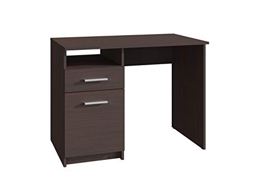 MATKAM Escritorio Bodo DSP Alto 75 x Ancho 100 x Fondo 50 cm, Tablero de Mueble Laminado, cajón con guía metálica sobre Ruedas, Estante con Puerta, bisagras metálicas, Tiradores satinados (wengué)