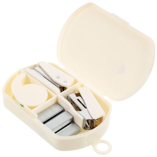STOBOK - Staplers for Desk Mini Stapler 1 Set Desk Accessory Kits 3 in 1 Desktop Stapler Hole Punch Tape Dispenser Office Supplies Set for Office Home Stationery Gift White Mini Binder