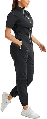 Junlan Sauna Suit for Women Sweat Jumpsuit Stand Collar Heat Trapping Shirt for Women Workout Sports(Black,Large)