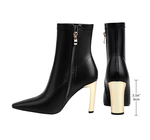 Reitoye Women's Mid Calf Boots Comfy Square Closed Toe Heel Boot Zipper Short Ankle Booties4