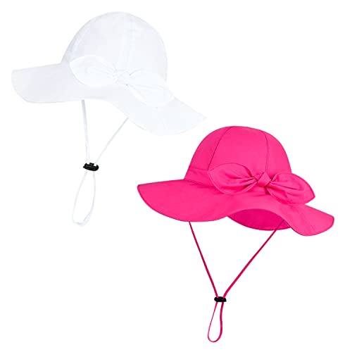 Image of Baby Girl Sun Hat with UPF 50+ Outdoor Adjustable Beach Hat with Wide Brim Bucket Hats