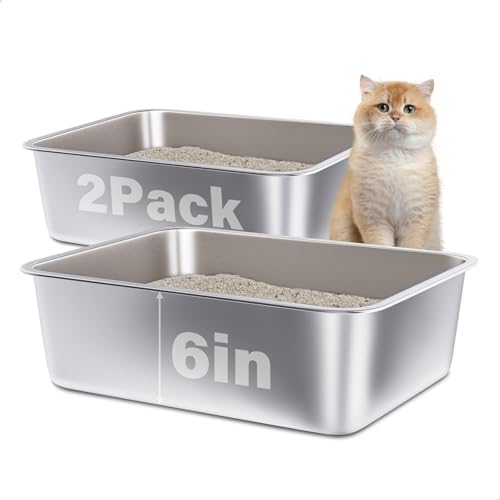 FUTAM Stainless Steel Litter Box 2 Pack, Metal Litter Box for Cat, Easy Clean Non Stick Easy Entry No Smell Steel Litterbox for Kitty/Rabbit - image 8