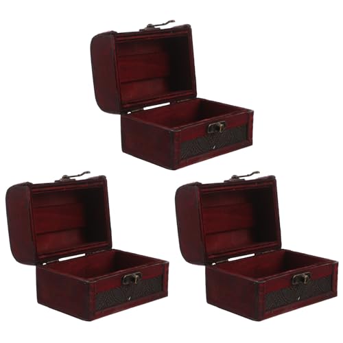 Cofre vintage de madera artesanal roja con triple compartimento 2