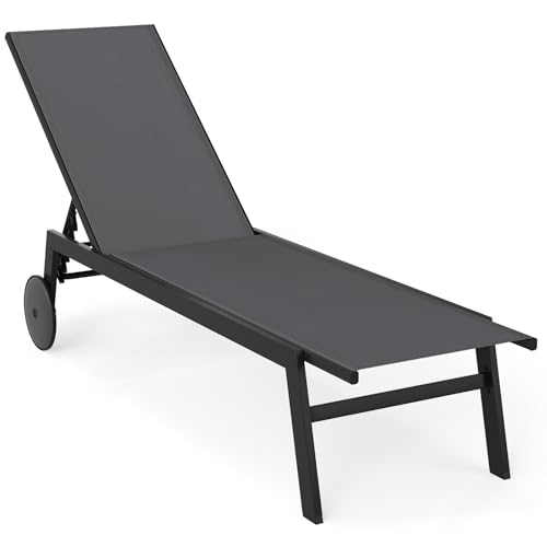 COSTWAY Sonnenliege mit Rollen, Gartenliege mit Verstellbarer...