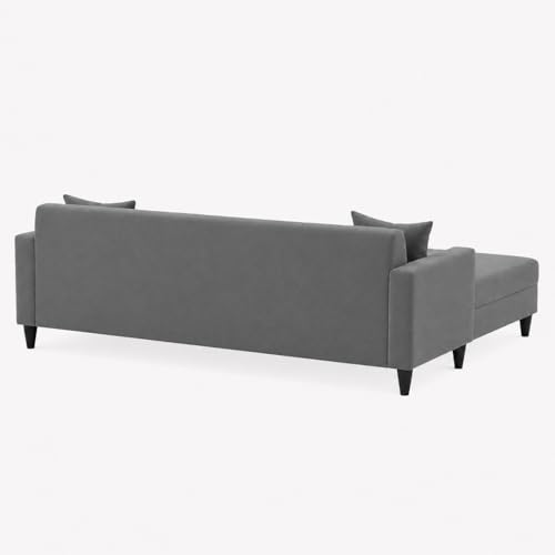 Image of FURNY Avvono 5 Seater L Shape Sofa Set with Movable Ottoman | Flexible Left or Right Layout | Plush Velvet Fabric (Dark Grey) | Perfect for Living Room, Guest Room & Office
