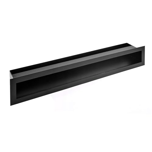 ADGO Rejilla de Ventilación para Chimenea, Rejilla de Aire Caliente, Entrada de Aire Oculta, Rectangular, Alargada, con Revestimiento de Polvo, Color Negro (10 x 60 cm)