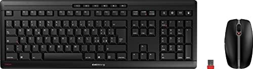 CHERRY STREAM DESKTOP RECHARGE, wireless keyboard and mouse set, British layout, QWERTY keyboard, rechargeable, Blue Angel, GS approval, SX scissor mechanism, quiet, black