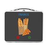 Fabulous Lunch Box Métal Argenté pour Sandwich et Snack - France Is Calling Me Baguette Croissant Cliché - Boîte à Goûter Aluminium Gamelle Rigide Style Rétro Imprimée en France