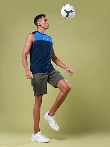 Image of TECHNOSPORT Men's Solid Slim Fit Sports Shorts TS Flexi Quick Dry Polyester Drawstring with Pockets UPF50+ for Gym Running Workout Anti Odour