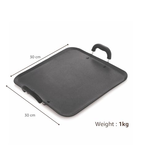 Image of Amazon Basics Aluminium Nonstick Square Tawa 30 cm | Heavy Gauge 3 mm | PFOA-Free | Even Heat Distribution |Black