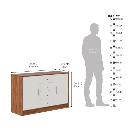 Image of Wakefit Engineered Wood Sideboard | 1 Year Warranty | Storage Cabinet for Home Kitchen Living Room | 2 Closed Compartments & 4 Drawers | Uruk - Columbia Walnut and Frosty White