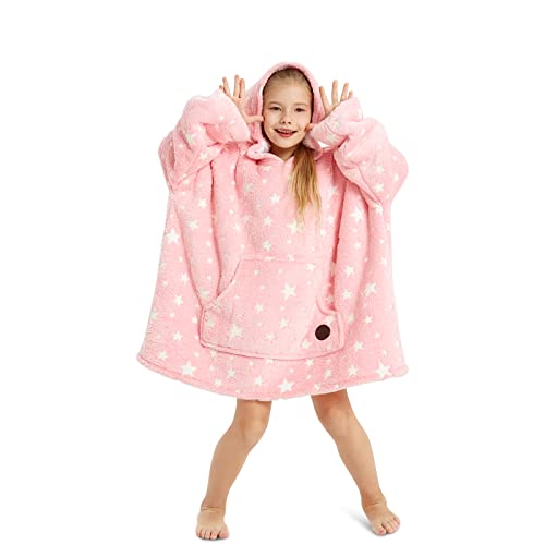 THREE POODLE Wearable Blanket Hoodie for Kids, Oversized Sherpa Sweatshirt Blanket with Giant Hood, Warm Cozy Hooded Blanket, Cute Gifts for Kids Girls Boys