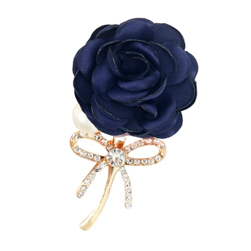 Image of WCRAZYE Elegant Rose Flower Brooch Pin for Women Men Wedding Party Gentleman's Essentials Handmade Crystal Pearl Fabric Flower Lapel Pin Dress Suit Accessories Boutonniere Ideas Gift Valentine's Day