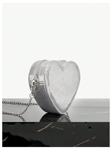 QWINEE Women's Sparkling Heart Shape Purse Novelty Mini Bag Chain Single Strap Evening Crossbody Handbags2
