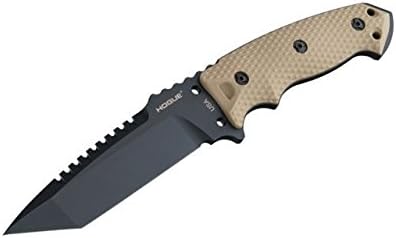 Hogue EX-F01 5.5” A2 Tanto Blade w/Broad Rear Saw Teeth Black Cerakote Finish, G10 Frame Fixed Knife, FDE - Flat Dark Earth - 35127