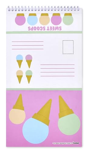 Image of iscream Fold and Send Girls Stationery Card Pad with Seals - Tasty Scoops | 40 Pack, Cute Design, Spiral Bound, Large 10.5 inch x 5.75 inch Cards, Coordinating Sticker Sheets, Fold and Send, Summer Camp Ready