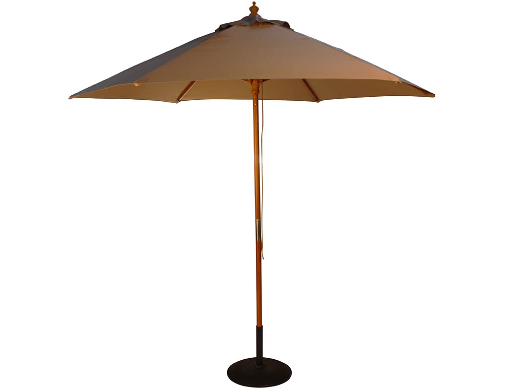 BrackenStyle Wooden Garden Parasol – Pully Operated and Machine Washable Garden Umbrella – 11 Colours - 15kg Black Concrete Base Included (Taupe)
