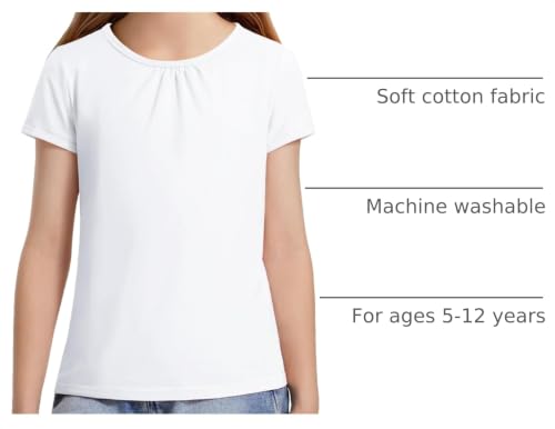 Image of Girls Short Sleeve Shirts Cotton Crew Neck T-Shirt Kids Plain Tees Tops Size 5-12 Years