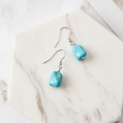Turquoise Dangle Earrings Vintage 925 Sterling Silver Irregular Gemstone Drop for Women Gift2