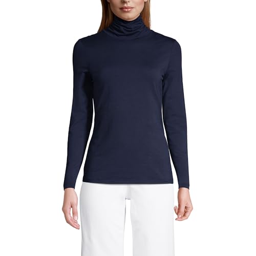 Lands' End Womens Long Sleeve Shaped LWCM Turtleneck Radiant Navy Regular Medium