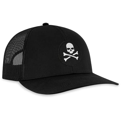 Skull and Crossbones Hat – Jolly Roger Trucker Hat Baseball Cap Snapback (Black)