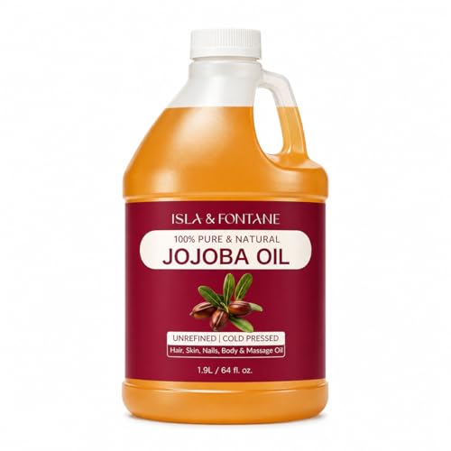 ISLA & FONTANE Jojoba Oil 64 fl oz | 100% Pure & Natural | Golden Unrefined Cold Pressed | Hexane-Free Carrier Oil for Skin Hair Face Nails & Body Moisturizing