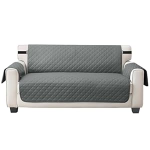 Neween Sofa Slipcover Reversible Loveseat Cover Washable Water Resistant Couch Cover Furniture Protector with Elastic Straps for Pets Kids Children Dog Cat (Loveseat, Grey/White)