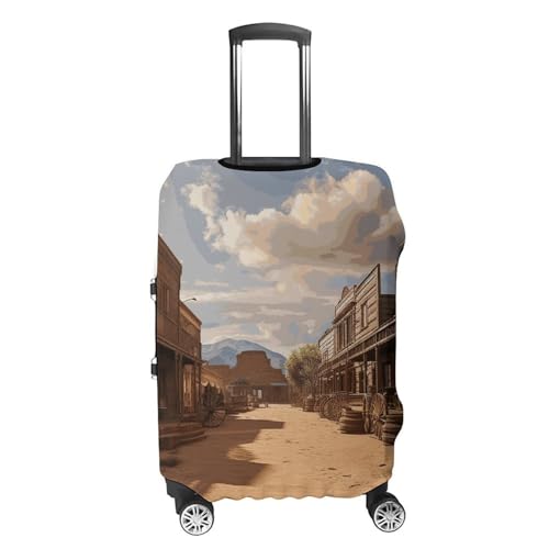 Old Wild West Cowboy Town Printed Luggage Cover Protector, Fits 18-32 Inch Luggage4