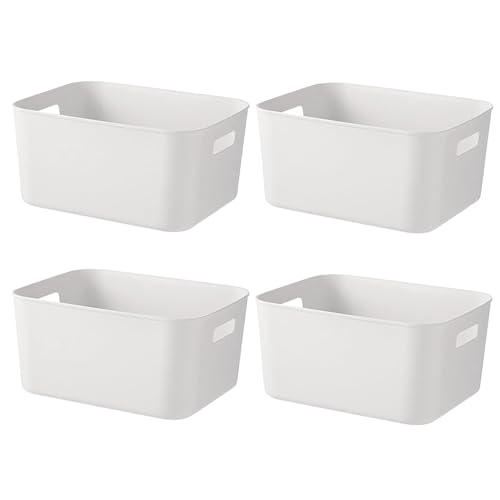 Storage Box 4 Pcs Home And Organizers Cupboard Boxes With Handles Wardrobe Organiser Box Kitchen Storage For Pantry Plastic Box (WHITE)