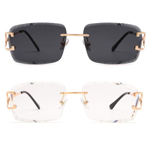 Image of Hycredi Rimless Rectangle Sunglasses for Men /Women- Frameless Square Trendy Shade - Diamond Cutting Eyewear