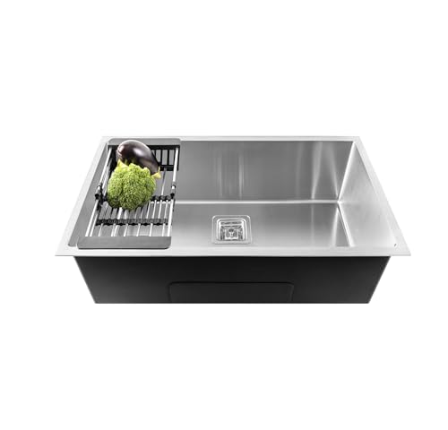 Image of Fossa 30 inchx18 inchx10 inch ๐-๐๐๐๐ ๐๐๐๐๐๐๐๐ Premium Stainless Steel Handmade Single Bowl Kitchen Sink | Scratch Resistant, Anti-Stain | Silver (Matte Finish)