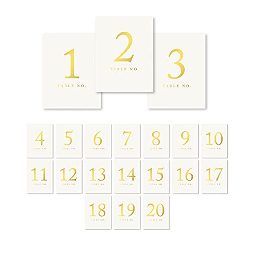 Andaz Press Metallic Gold Table Numbers 1-20, 4x6-Inches Cards for Wedding Reception, Restaurant, Classroom, Boda Seating Chart