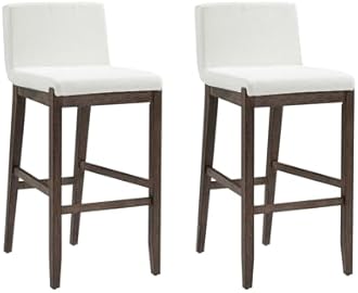 Nathan James Gracie Scandinavian Bar Stool with Back, Wooden Bar Stool for Kitchen Island with Boucle Upholstery, Cream Boucle/Dark Brown, Set of 2