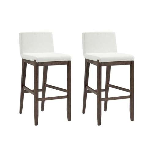 Nathan James Gracie Scandinavian Bar Stool with Back, Wooden Bar Stool for Kitchen Island with Boucle Upholstery, Cream Boucle/Dark Brown, Set of 2