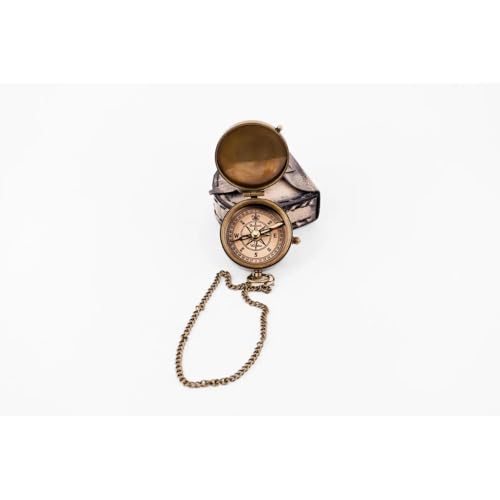 Brújula funcional de latón con cubierta de cuero, estilo náutico vintage, regalo coleccionable miniatura 3
