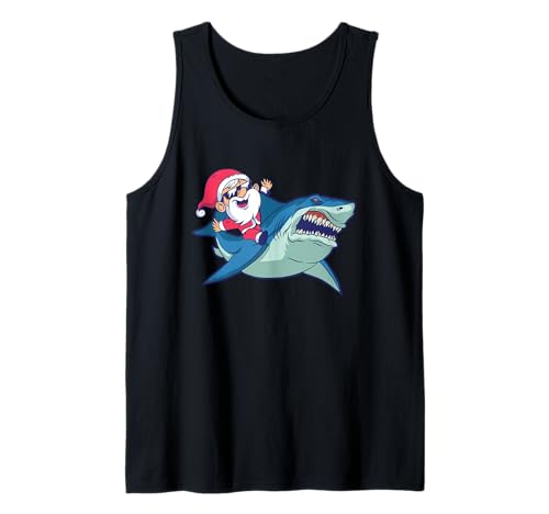 Santa Riding A Megalodon - Megalodon Christmas Shark Tank Top