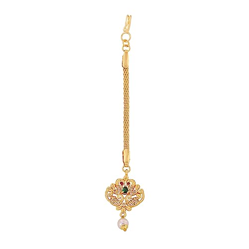Estele CZ Entwined Peacock Designer Maang Tikka with Pearls for Girls & Womens (B0C7N29L3Z) Amazon Price History, Amazon Price Tracker