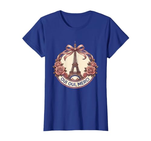 Oui Oui Merci Chic Paris Graphic Design T-Shirt, Women, Royal Blue, Large