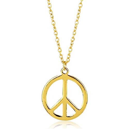 Metal Peace Sign Pendant Necklace Retro 1960s 1970s Hippie Peace Symbol Hip Hop Punk Long Leather Necklace for Women Men Halloween Party Dressing Accessories(B)