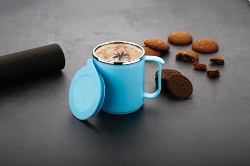 Image of King Cafe Insulated Mug With Lid & Handle, Stainless Steel Inner, Hot & Cold Thermal Cup, Leak-Proof Mug for Tea, Coffee & Milk - Plastic Exterior Home, Office & Restaurant (300ml, Multicolor)