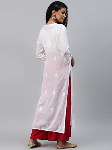 Image of Ada Hand Embroidered Lucknowi Chikankari Viscose Georgette Kurta Kurti for Women A411185