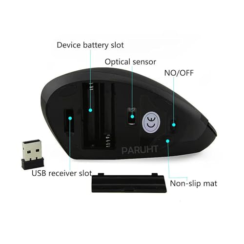 Image of Ergonomic Right-Handed Wireless Optical Mouse, Portable and Rechargeable, Black PHT /EGMS