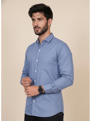 Image of Full Sleeve Black Formal Shirt for Men Cotton Regular Fit Casual - Pure Premium Branded Shirts for Men Formal Stylish Slim Plain Solid Man Wear as Office and Party