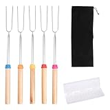 5 versenkbare Grillgabeln, 1 Stück Fleischeinfädler, 1 Stück Kordelzugtasche, Marshmallow-Grillgabel, versenkbarer Grillstab, Grillgabel aus Metall