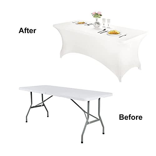 Image of FORLIFE 2Pack Spandex Table Covers,Fitted Tablecloth for Rectangular Tables, Stretch Patio Table Covers, Universal Spandex Table Cover for Wedding, Banquet, Party (6ft, White)