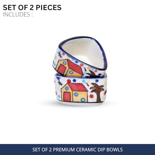 Image of Freakway Hand Painted White Ceramic Dip Bowls Set of 2, 40Ml for Serving Chutney /Pickle (HUT TGL)