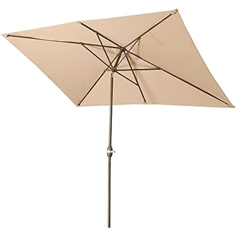 SUNVIVI OUTDOOR 7.5 Ft Rectangular Patio Umbrella Aluminum Pole, Outdoor Table Market Umbrella with Crank, 6 Steel Ribs, Polyester Canopy, Sand Cover