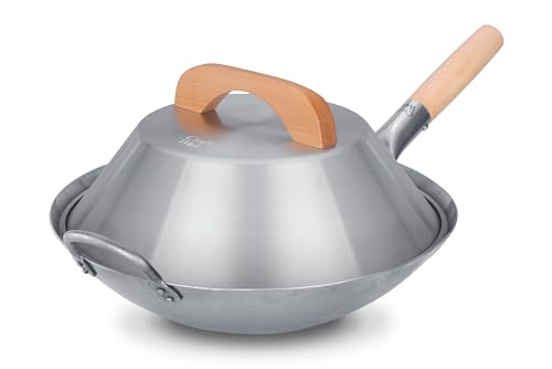 Craft Wok Dome Lid for 14-Inch Woks Traditional Dome Shaped with Wooden Handle Cover for 14 inch Woks Asian Cookware Aluminum / 732W3