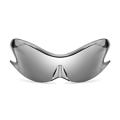 FEISEDY Futuristic Sunglasses, Fashion Alien Y2K Wrap Around for Women Men B41352